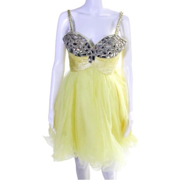 Sherri Hill Dresses & Skirts - NWOT Sherri Hill Prom Dress Size 6 Pastel Yellow Rhinestone Mini Style 2926